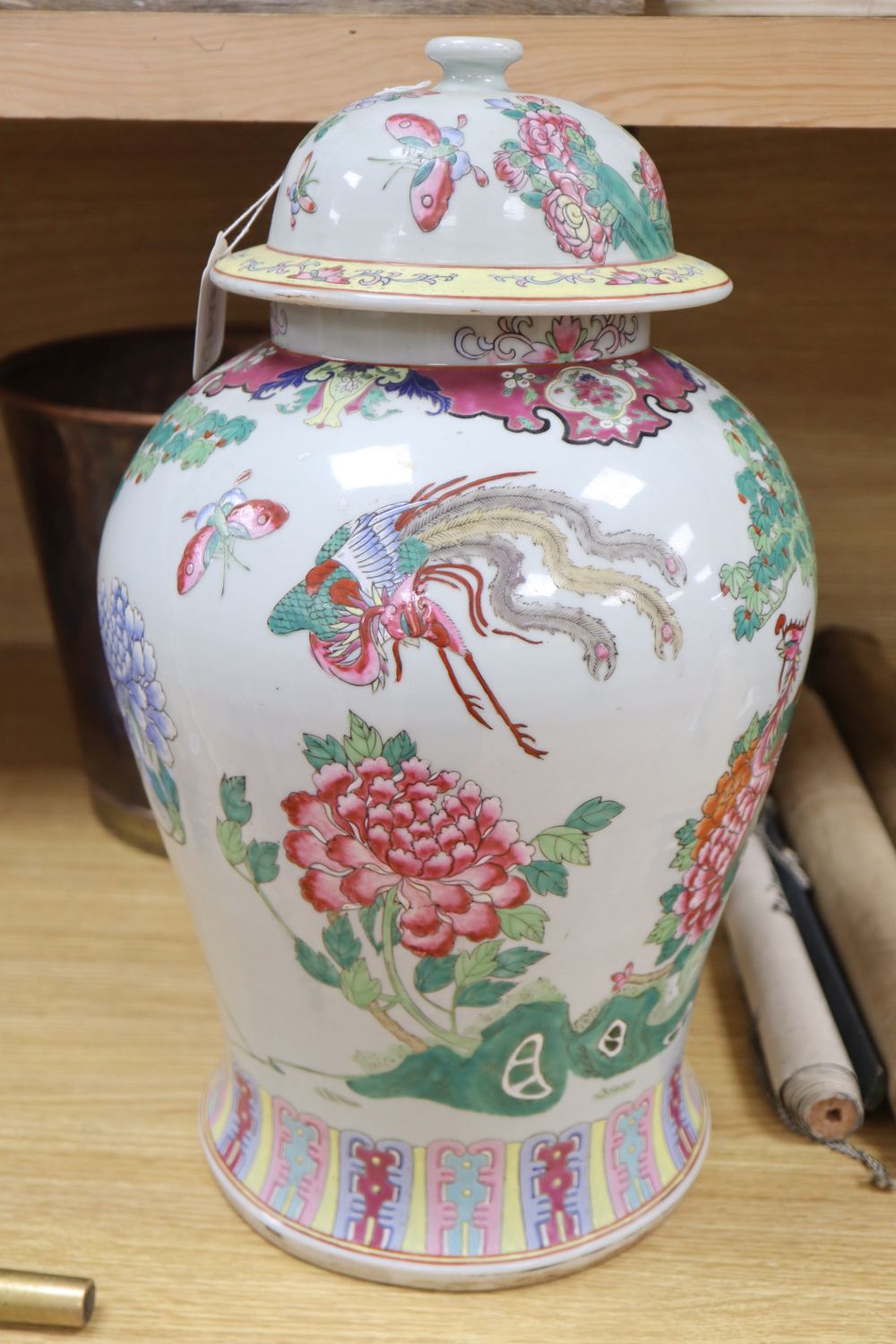 A Chinese famille rose lidded jar, height 47cm